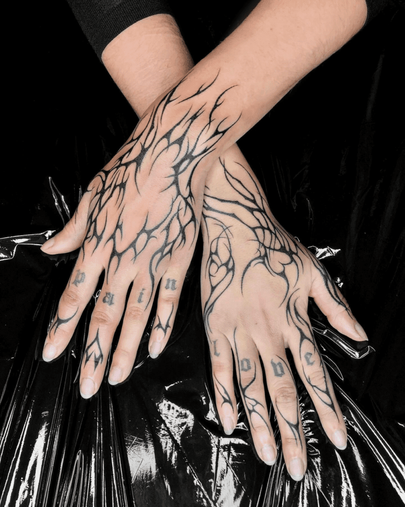 Cyber sigilism hand tattoo