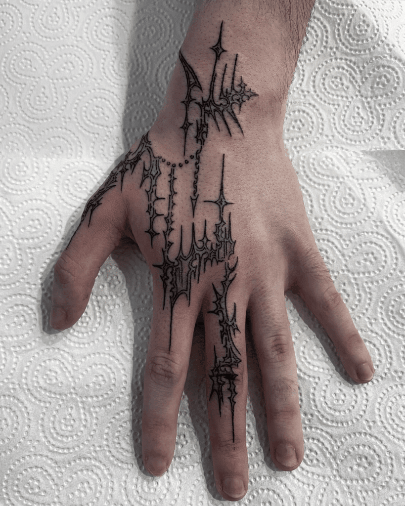 Cyber sigilism hand tattoo