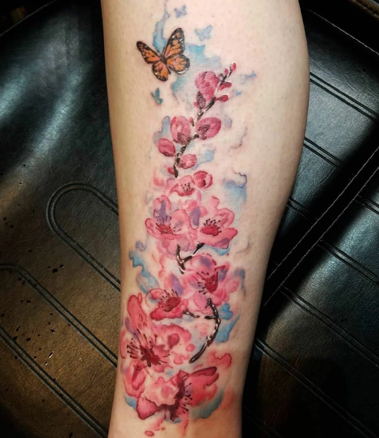 Watercolor Cherry Blossom Tattoo