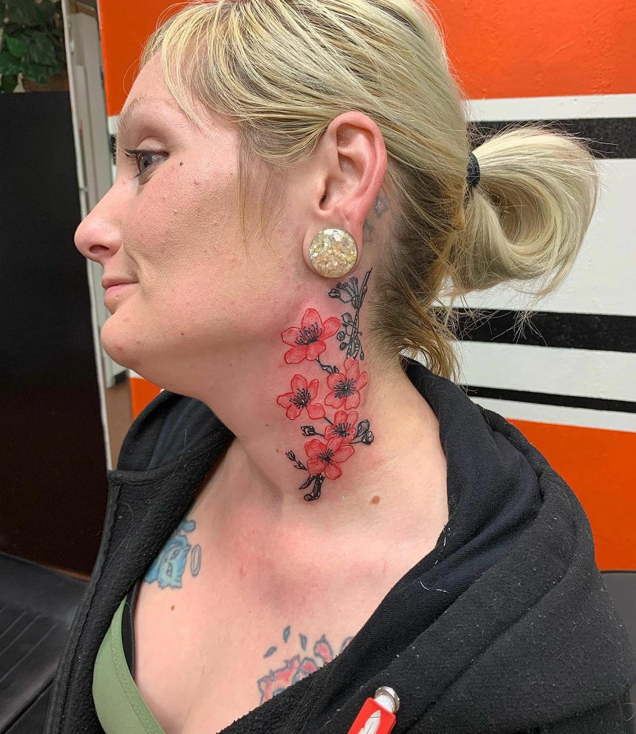 Cherry Blossom Neck Tattoo