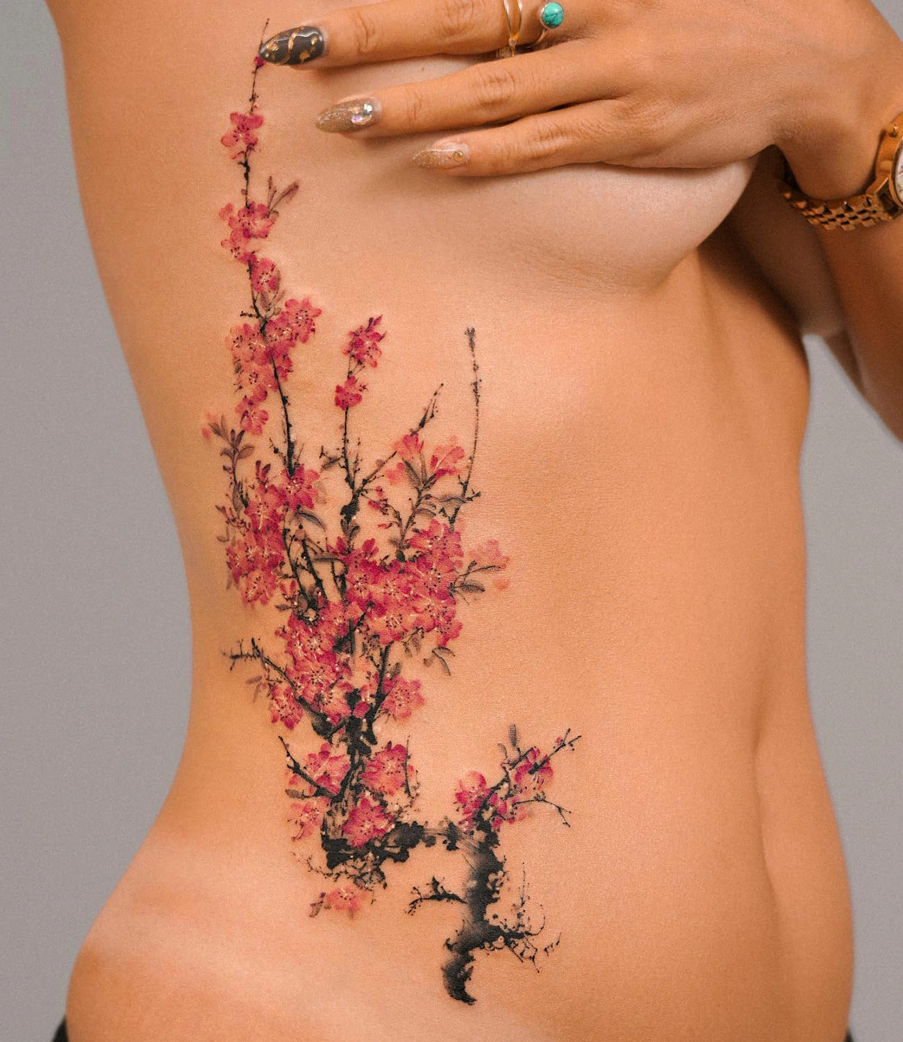 Cherry Blossom Side Tattoo