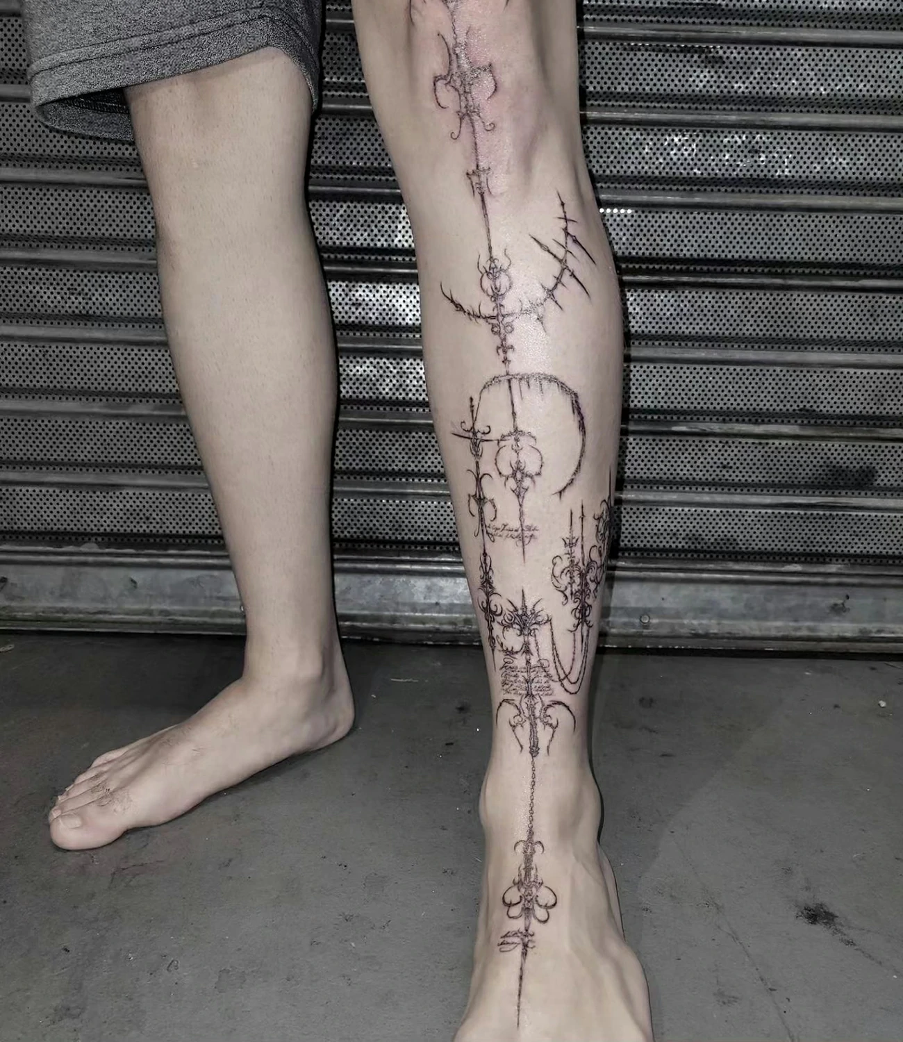 Cyber sigilism leg tattoos