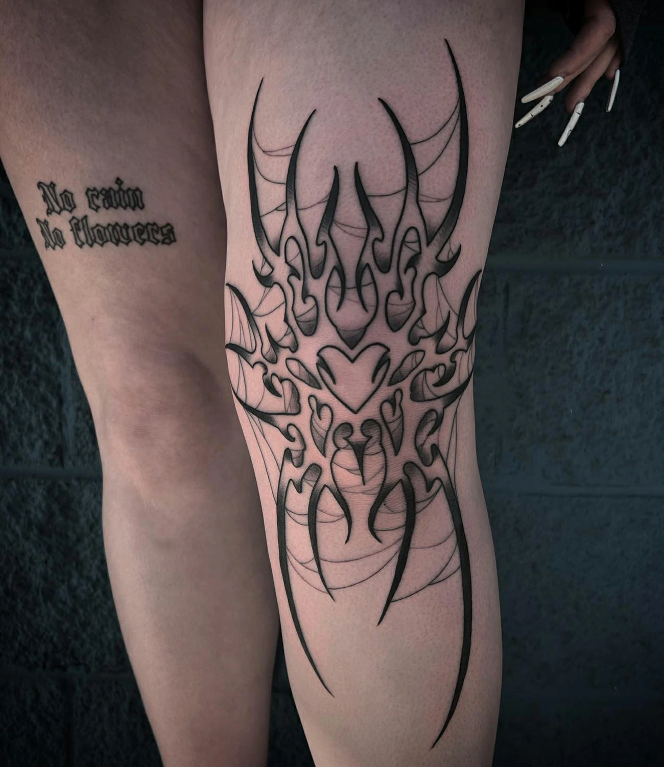 Cyber sigilism leg tattoos