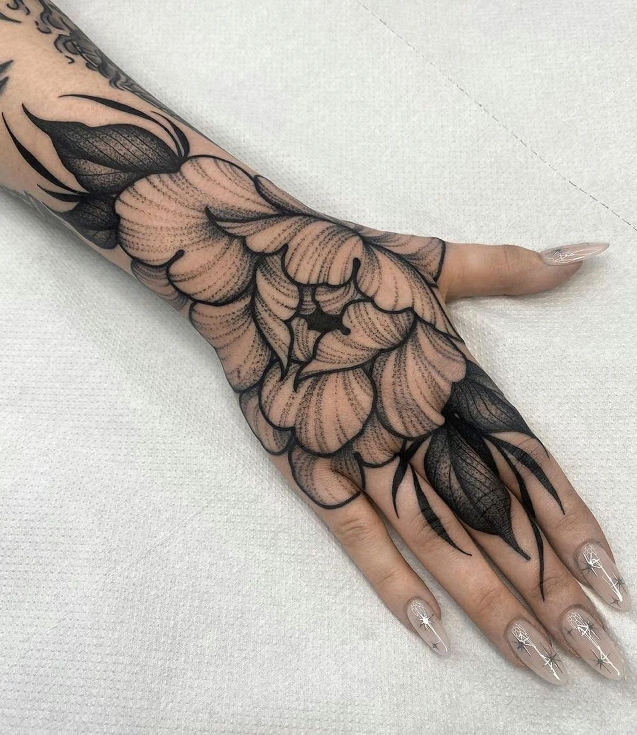 Peony Hand Tattoo