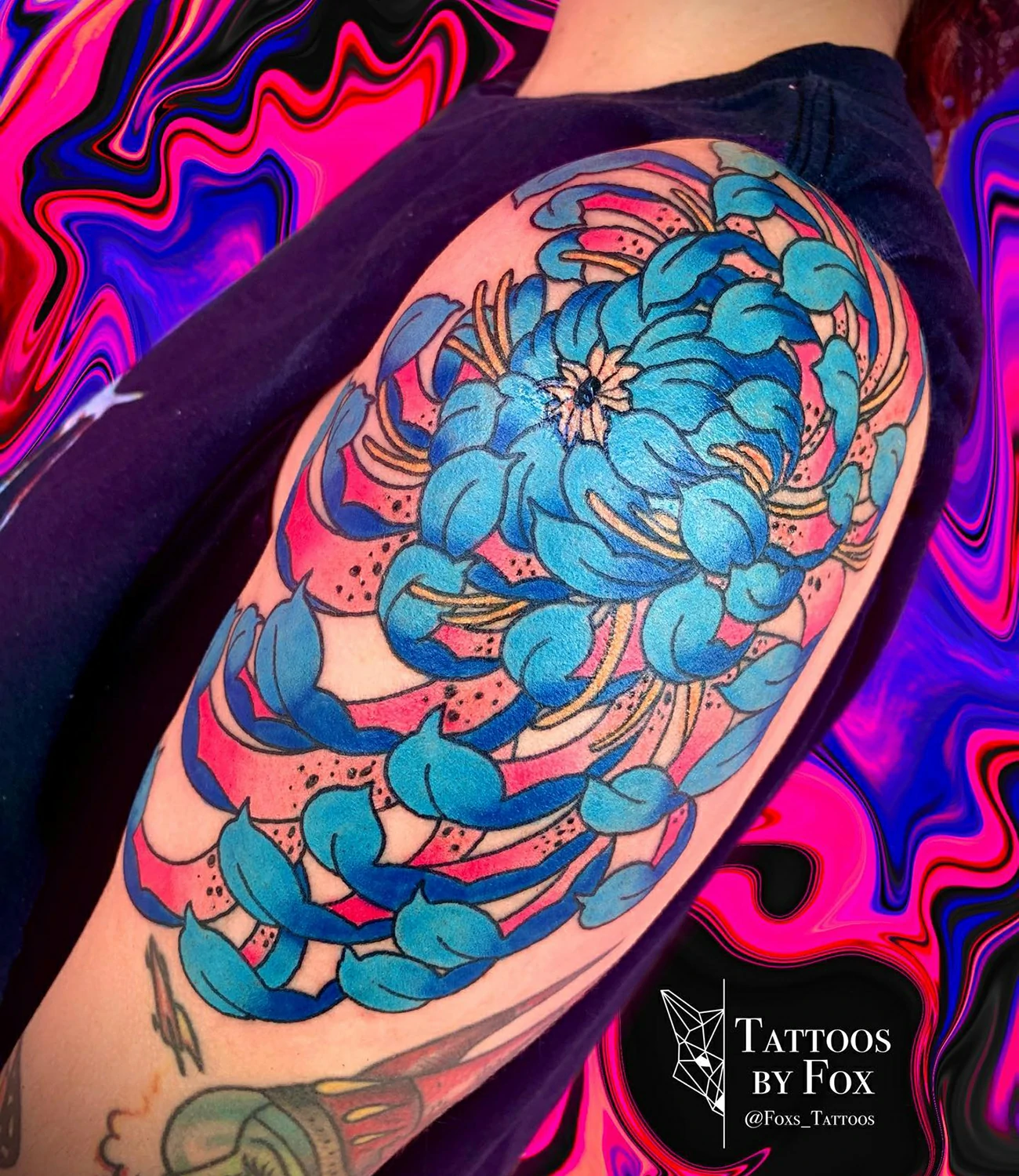 Multicolored Chrysanthemum Tattoo #chrysanthemumtattoo