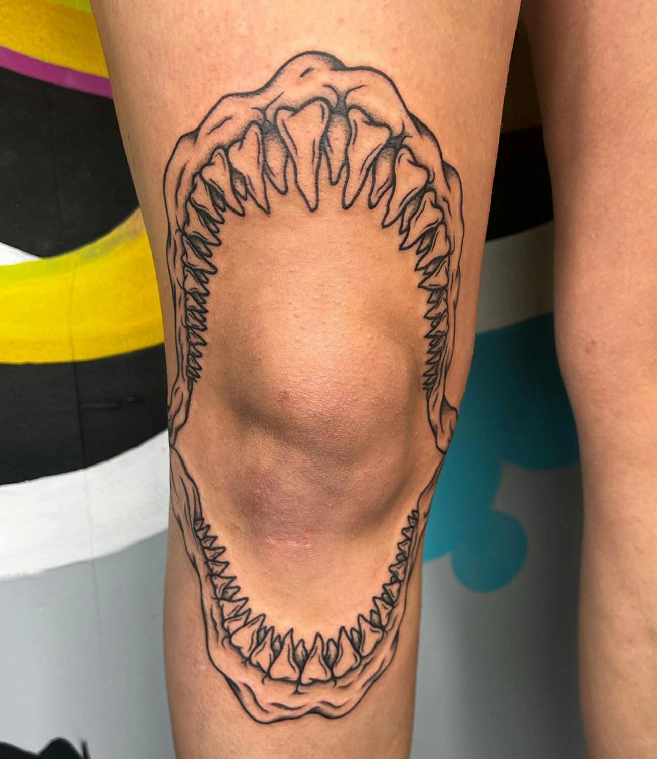 Shark Jaw Knee Tattoo