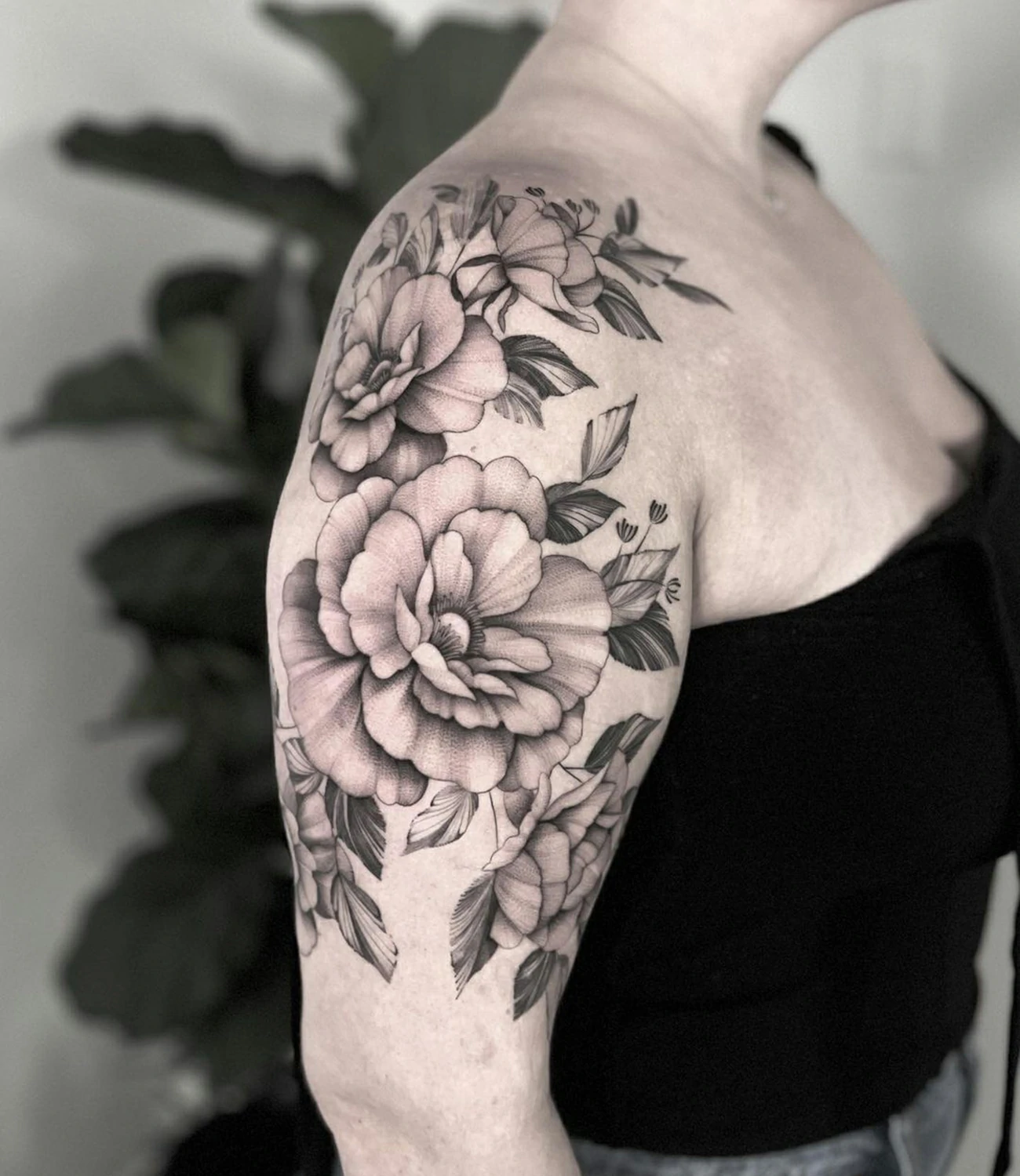 Peony Tattoo Black and White