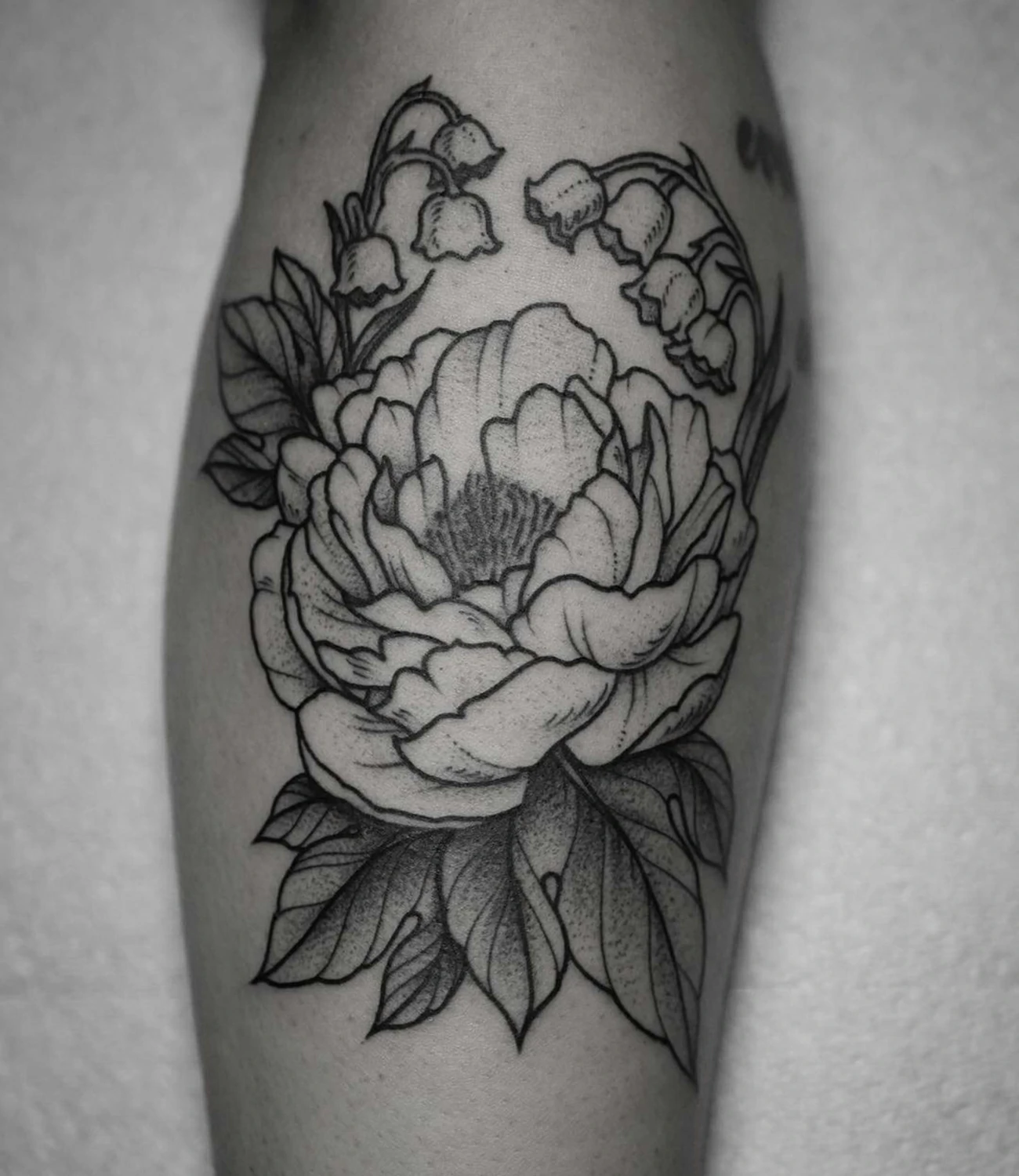 Black and Grey Peony Tattoo
