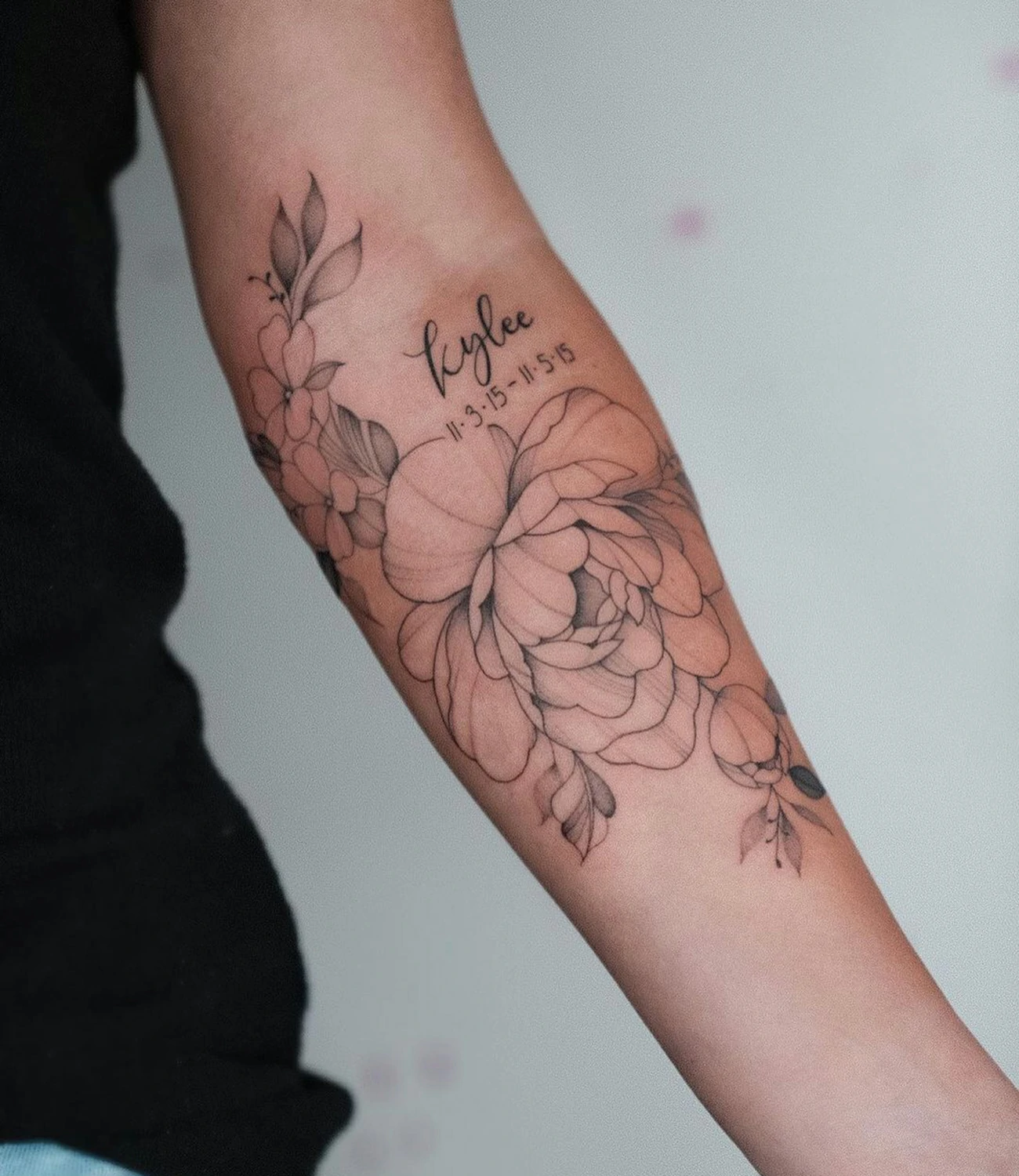 Fine Line Peony Tattoo