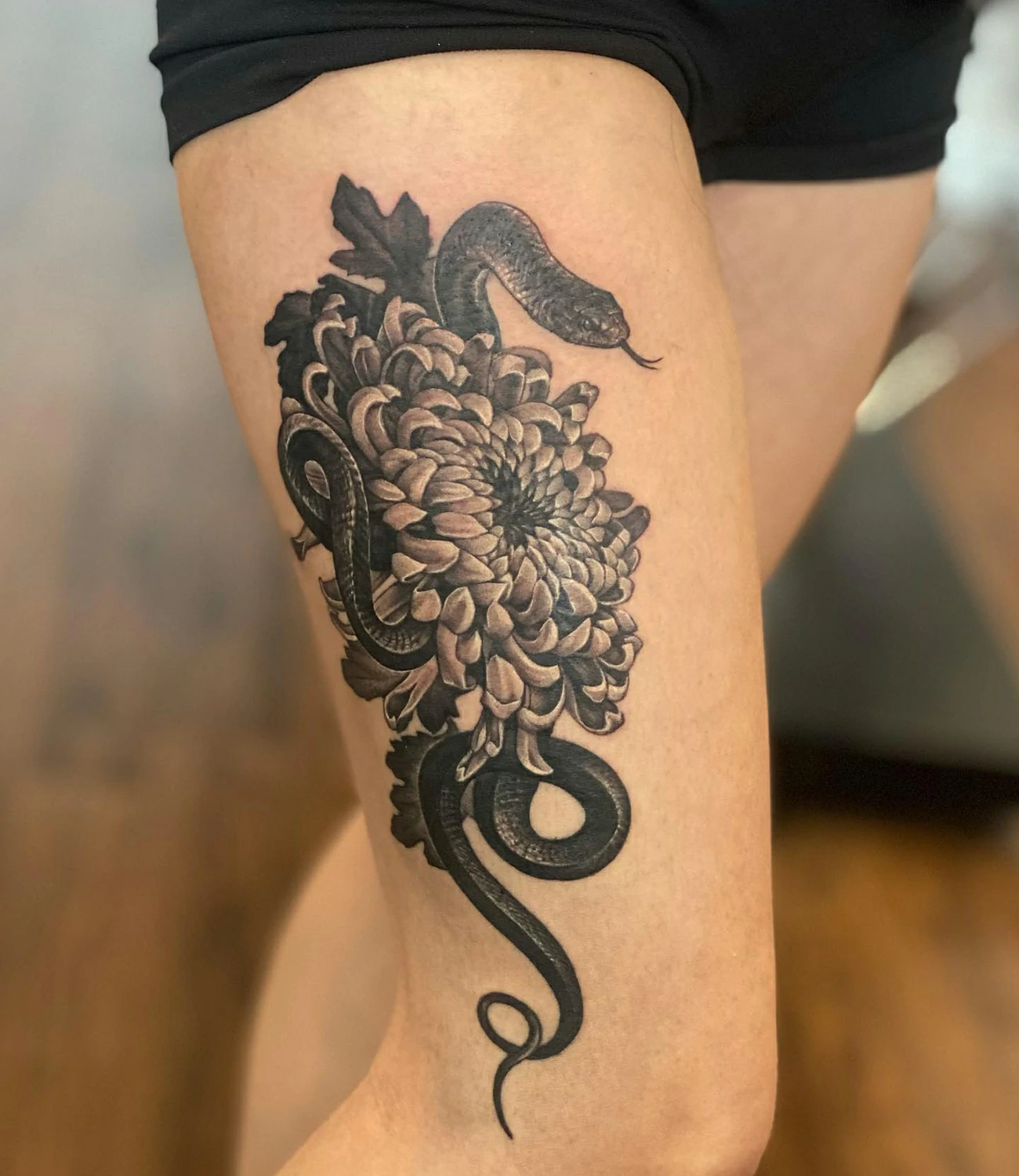 Chrysanthemum and Snake Tattoo #chrysanthemumtattoo