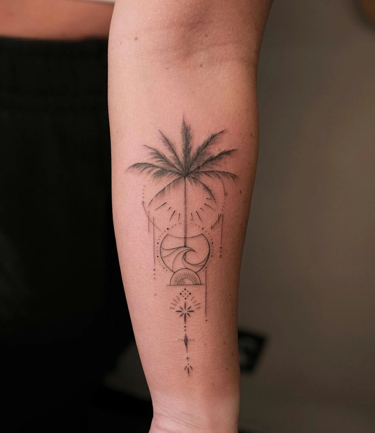 Fine Line Palm Tree Tattoo