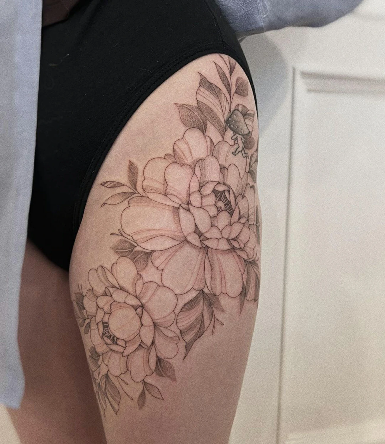 Linework Peony Tattoo