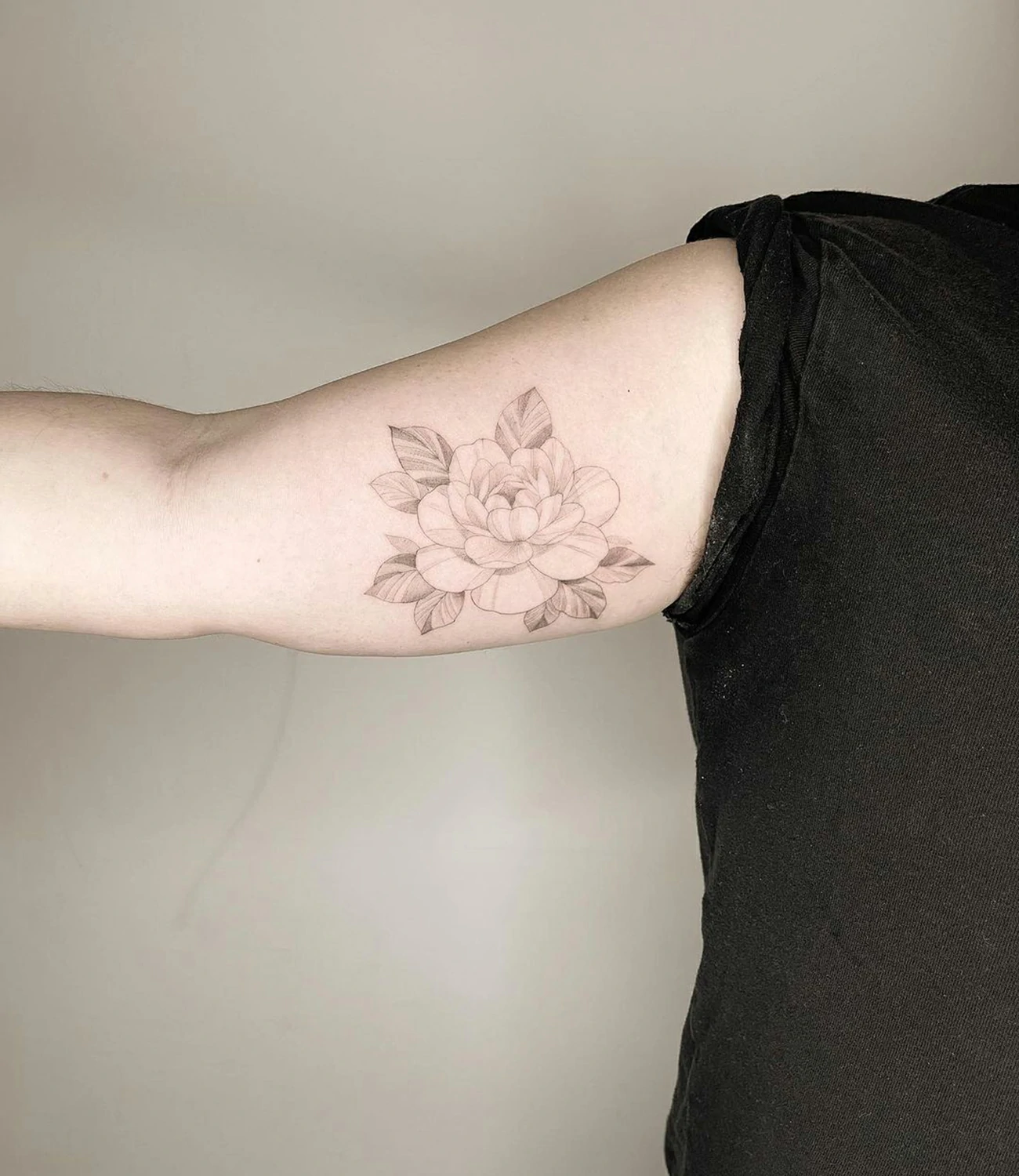 Peony Fine Line Tattoo