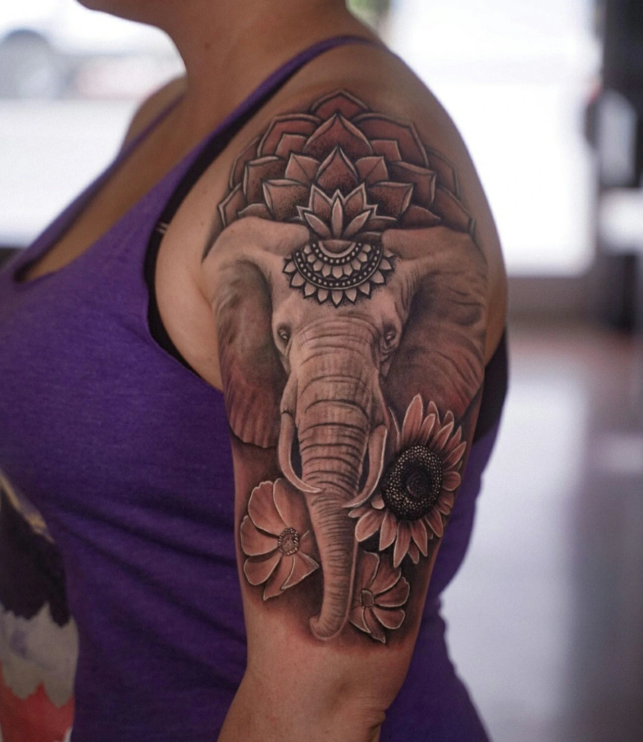 Elephant Shoulder Tattoo