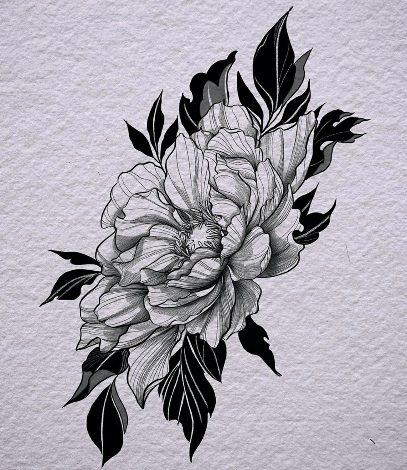 Black and White Peony Tattoo