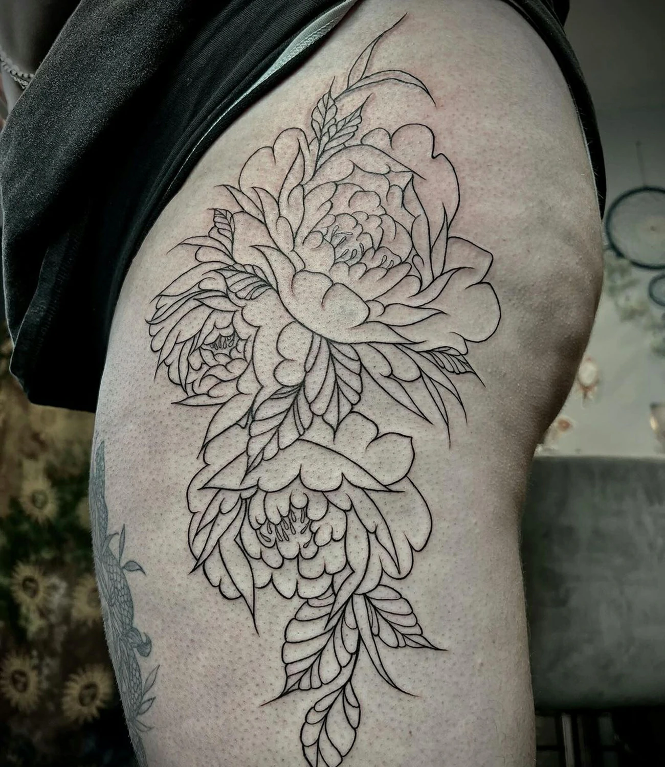 Linework Peony Tattoo Design