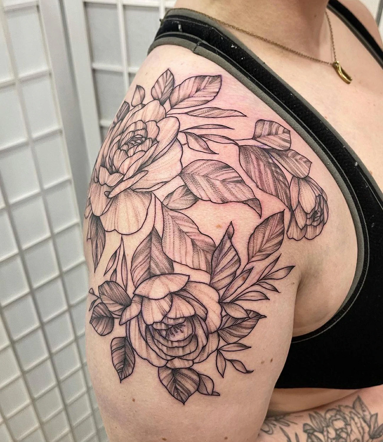 Peony Shoulder Tattoo