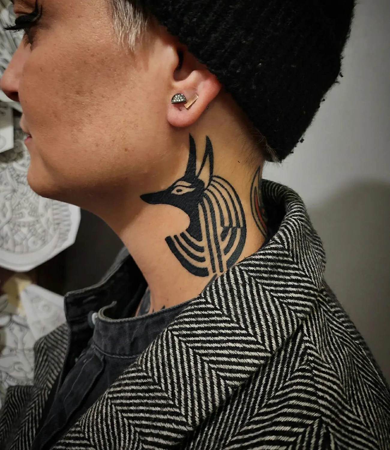 Anubis Neck Tattoo
