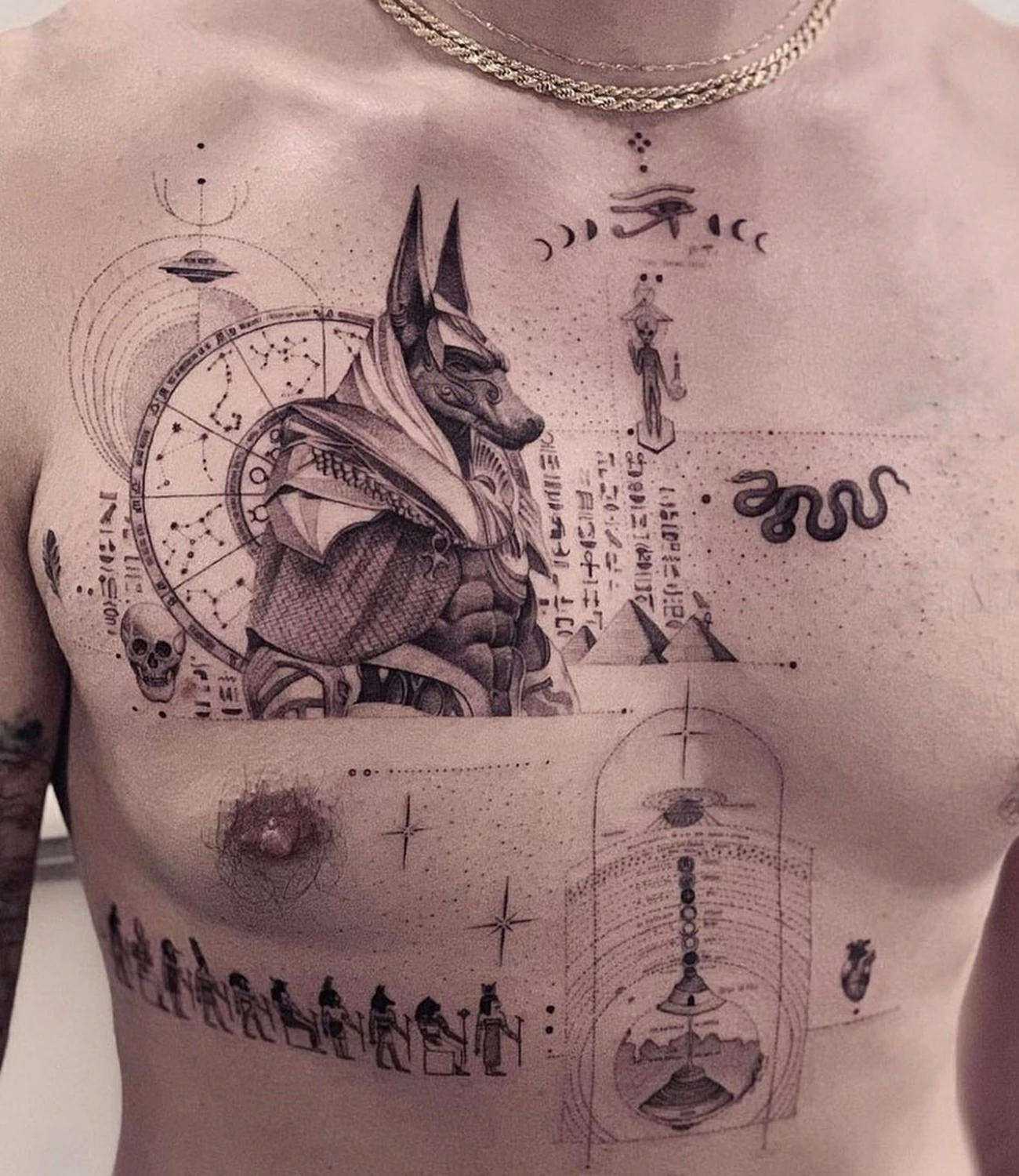 Anubis Chest Tattoo