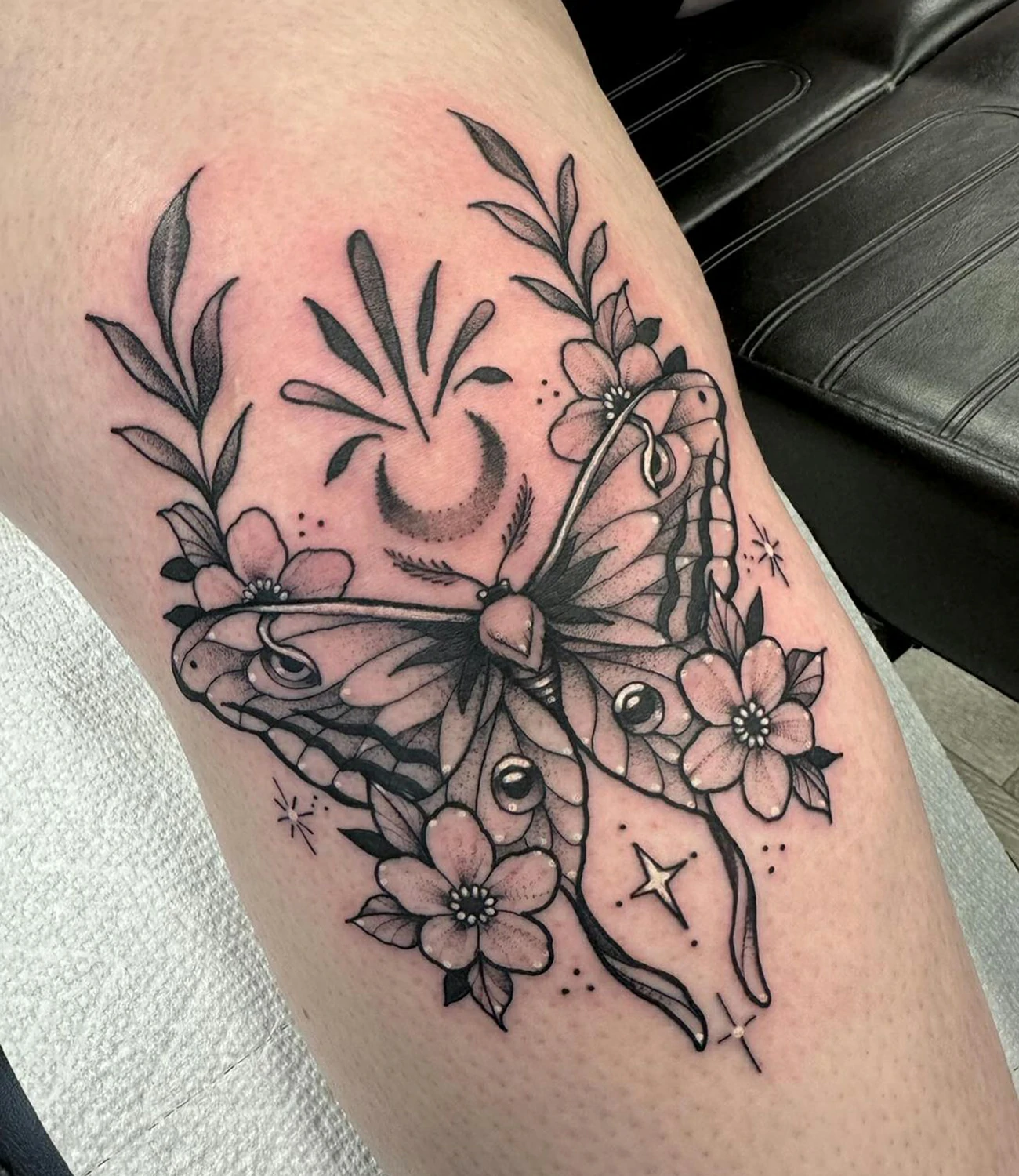 Moth Knee Tattoo