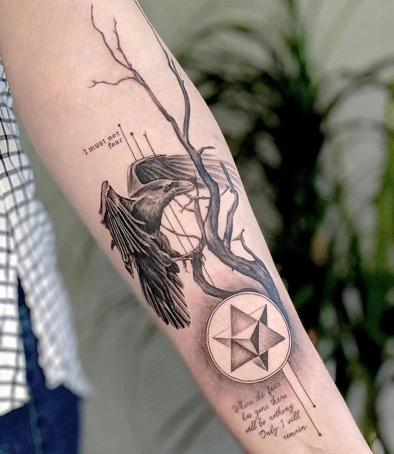 Raven forearm tattoo: A raven tattoo specifically designed to be placed on the forearm.
