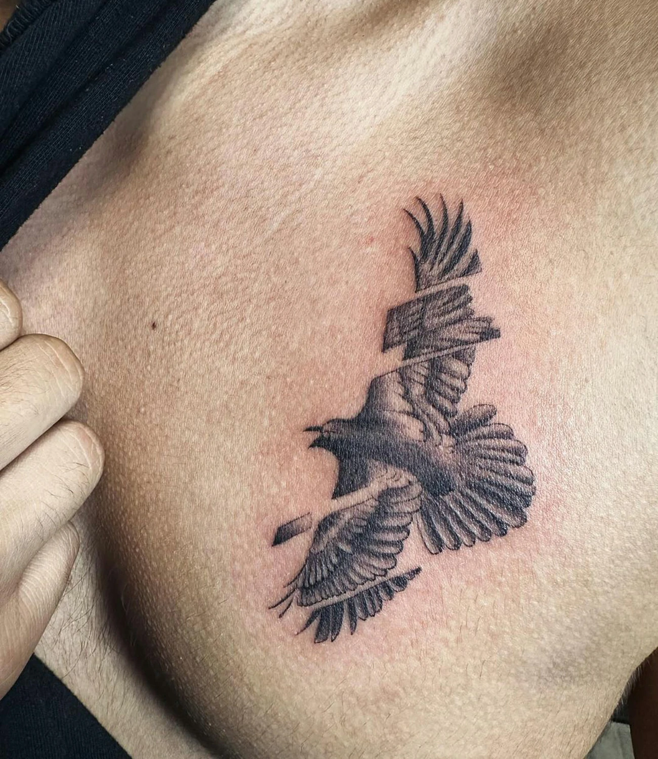 Raven tattoo chest: Another design meant to be inked on the chest, emphasizing the raven.