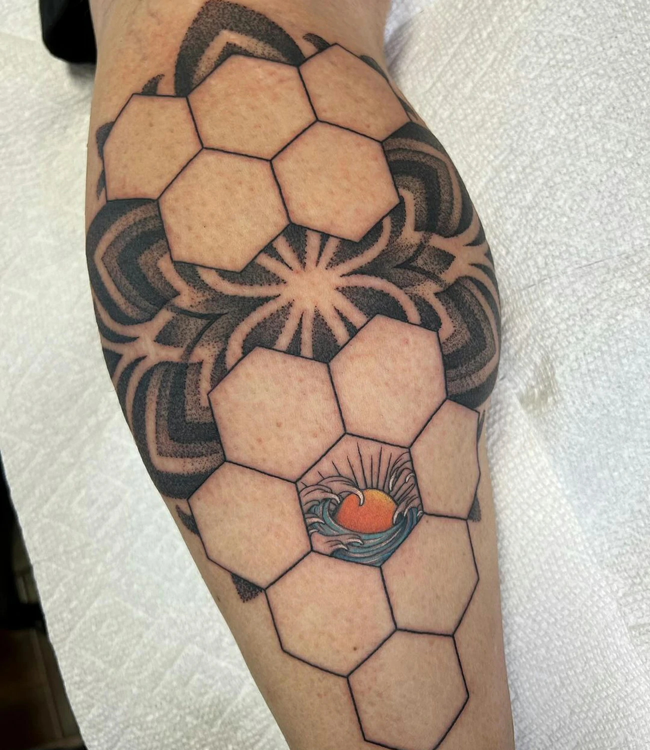 geometric honeycomb tattoo