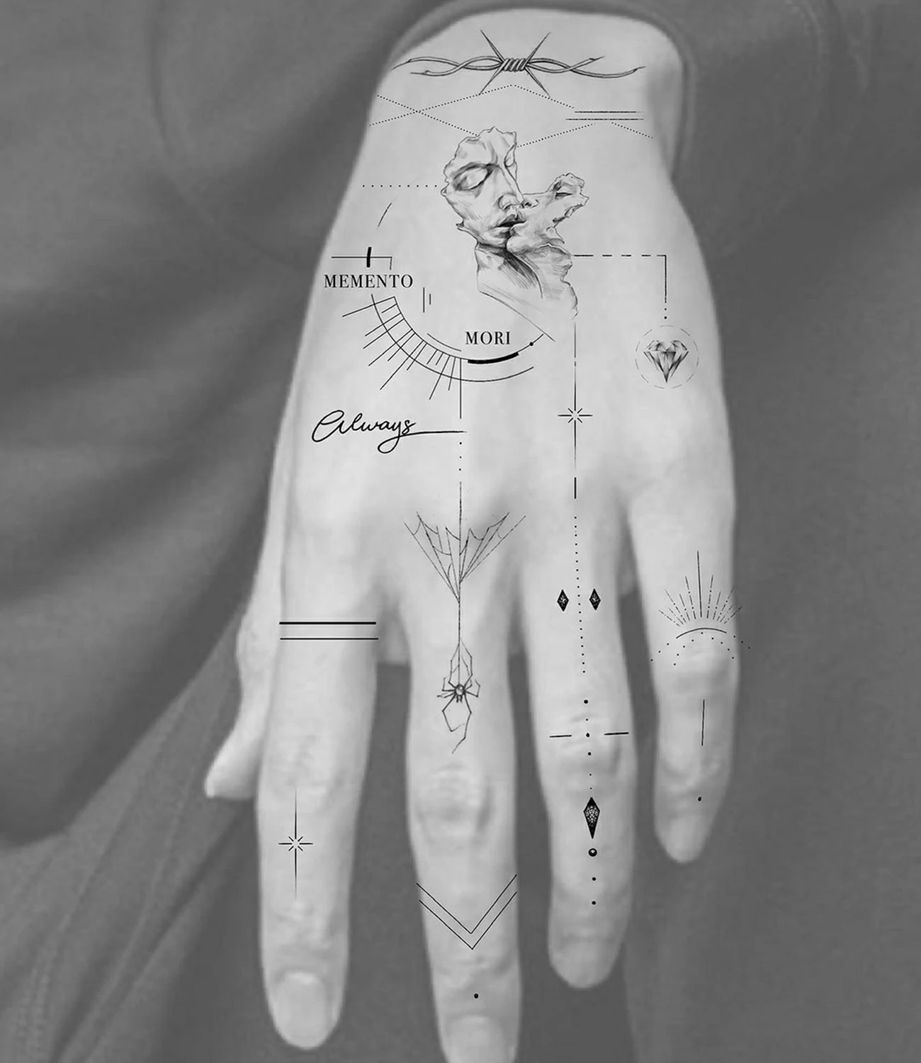 Geometric Hand Tattoos: Geometric hand tattoos feature symmetrical shapes and patterns that make a bold and visible statement.