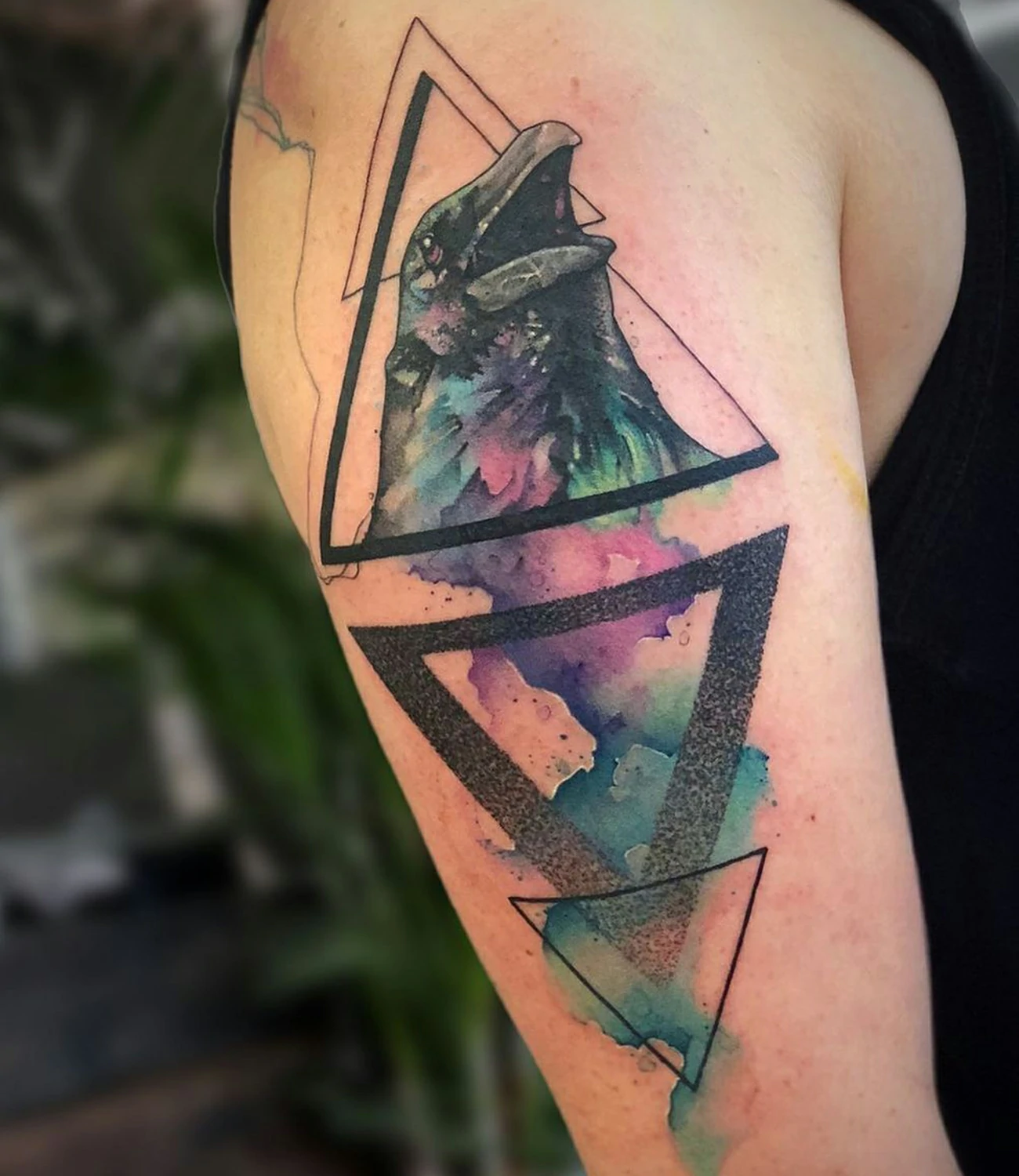 geometric raven tattoo